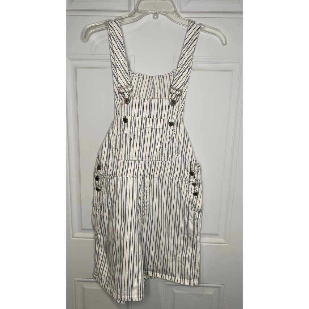 Vintage Bill Blass Overall Shorts Small Blue White Striped Romper Bib Denim 90s